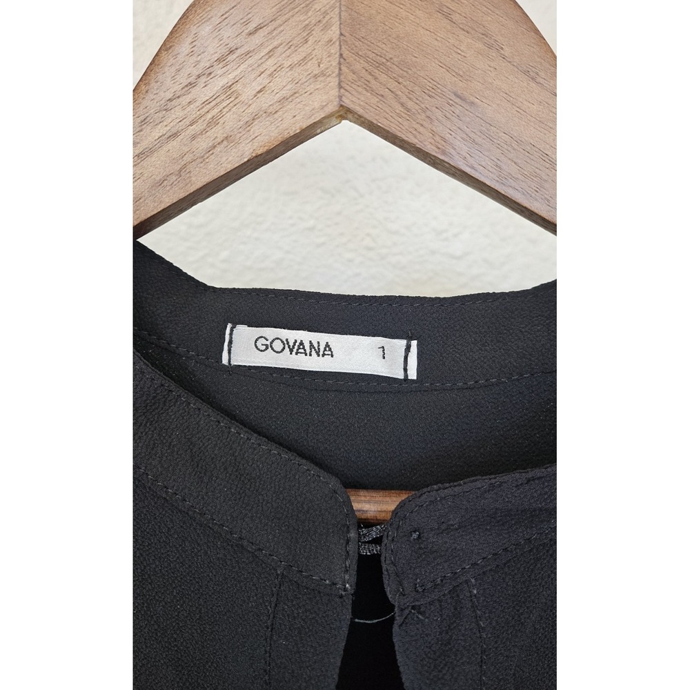 Women's Sheer Long Sleeve Blouse Govana Black Button Neck Front Pocket - Picture 4 of 11